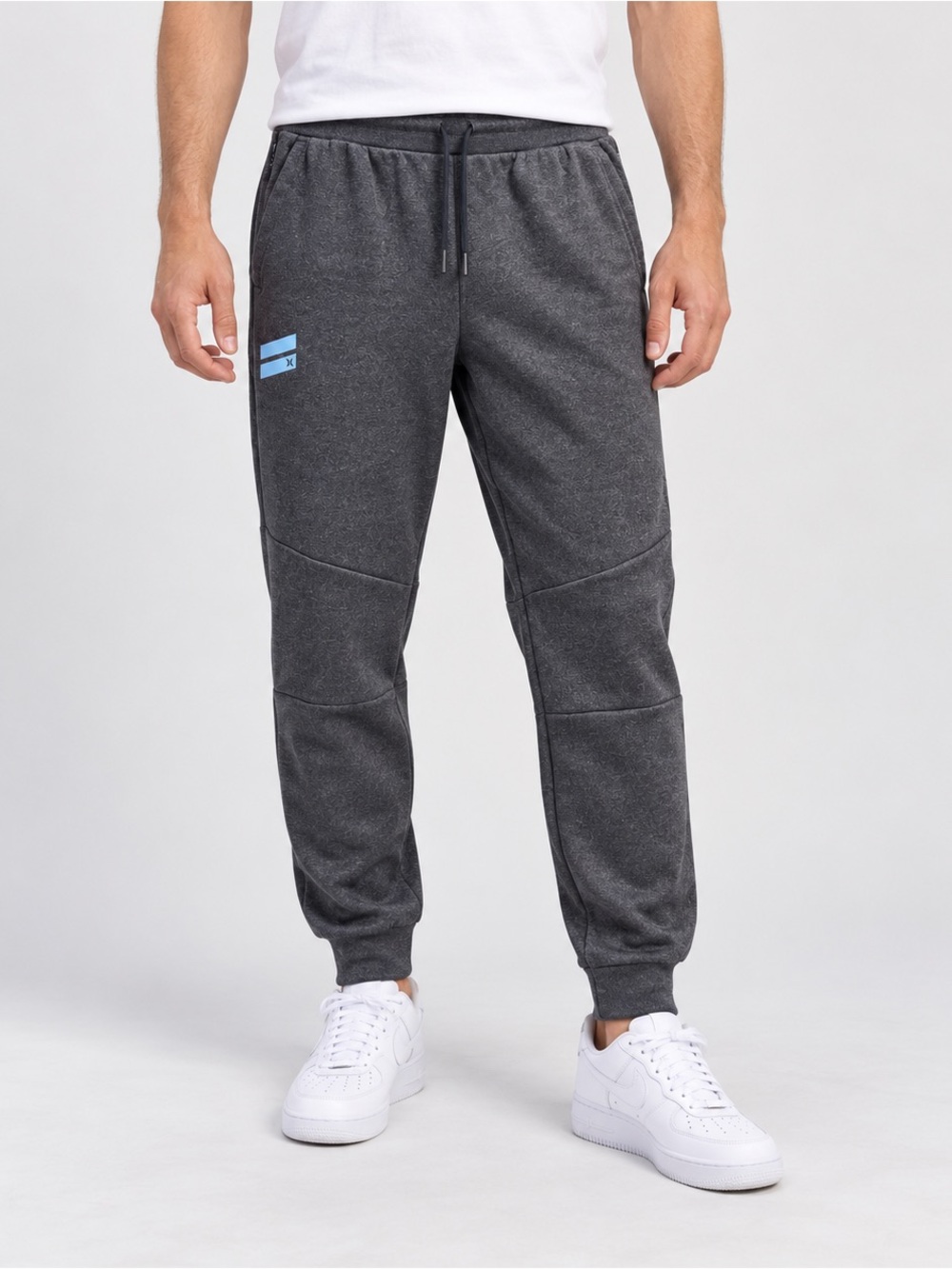 Hurley Men's Charcoal Heather Jogger Sweatpants with Light Blue Accent Large